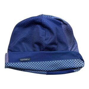 Turtle Fur Blue Geometric Striped Performance Beanie Hat Polyester Spandex